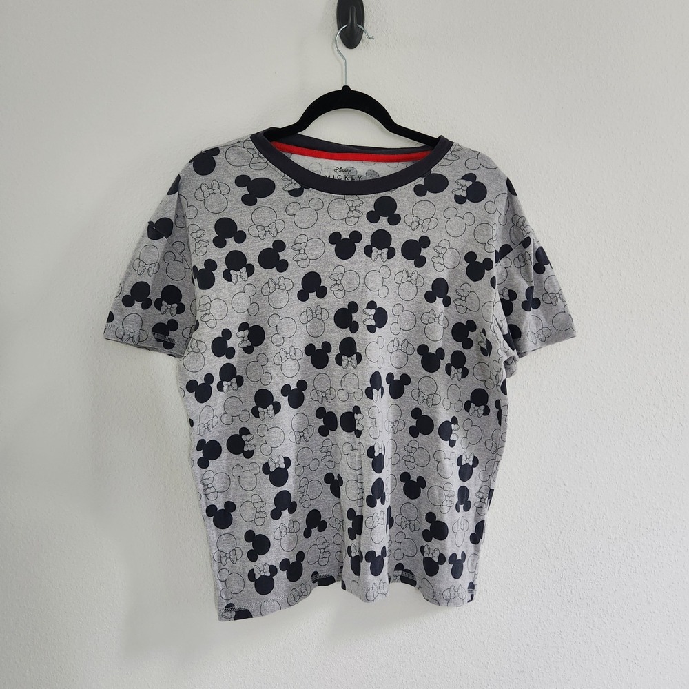 Disney Mickey Mouse All Over Print Gray Cotton Graphic T-Shirt Mens size Large